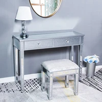 Mirrored Dresser Makeup Table Stool Set Include 1 Two Drawers Vanity Desk+1 Dressing Stool for Living Room&Bedroom[US-Stock]