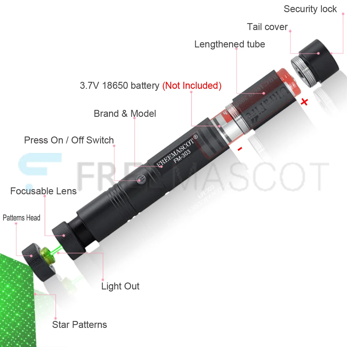 CWLASER высокое Мощность 2-в-1 532nm зеленая фокус лазерная указка (303) с замком +
