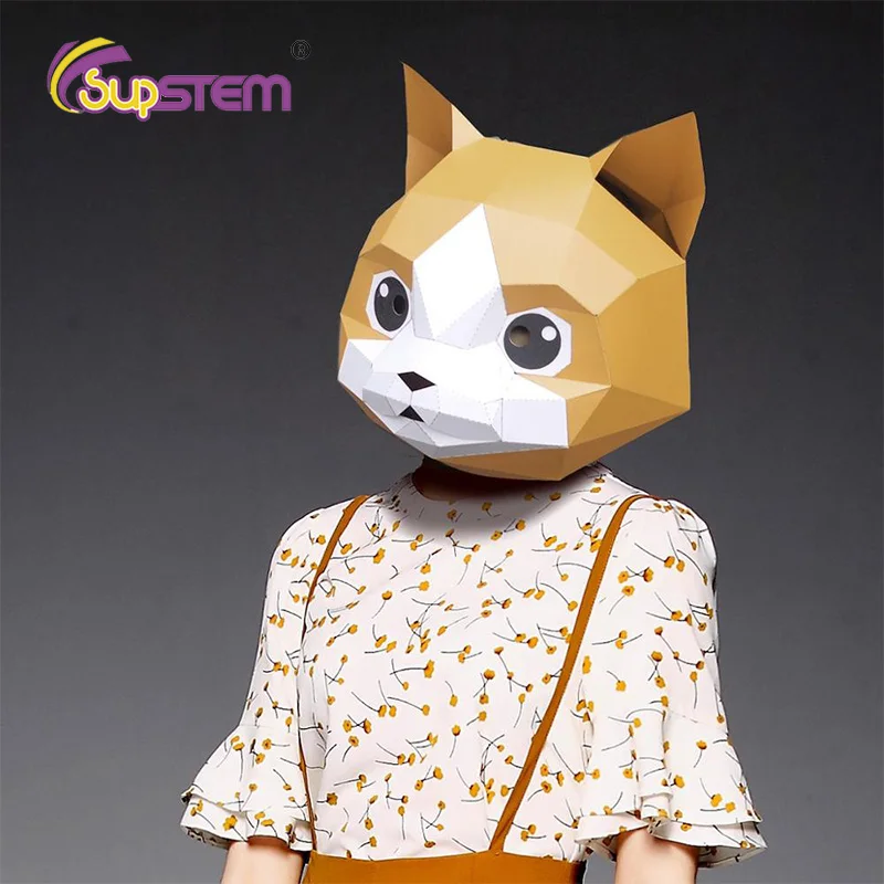 3D бумажная модель маски для лица поделка сделай сам кошка Китти игрушки в виде