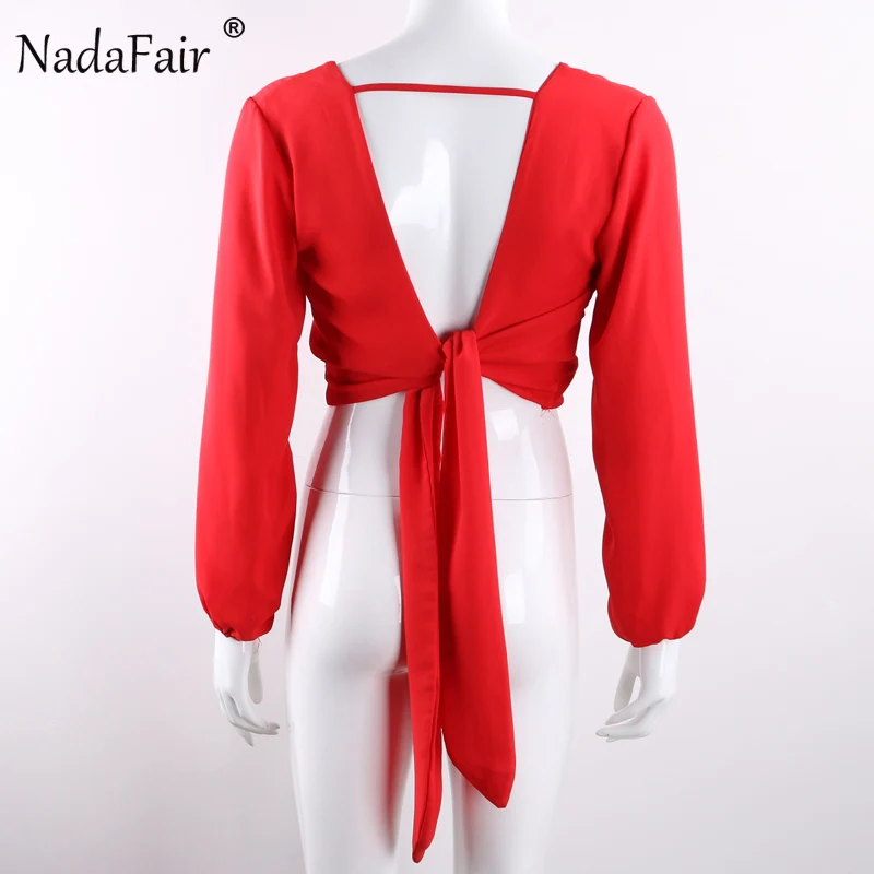 Женская шифоновая блузка с V-образным вырезом и открытой спиной | одежда