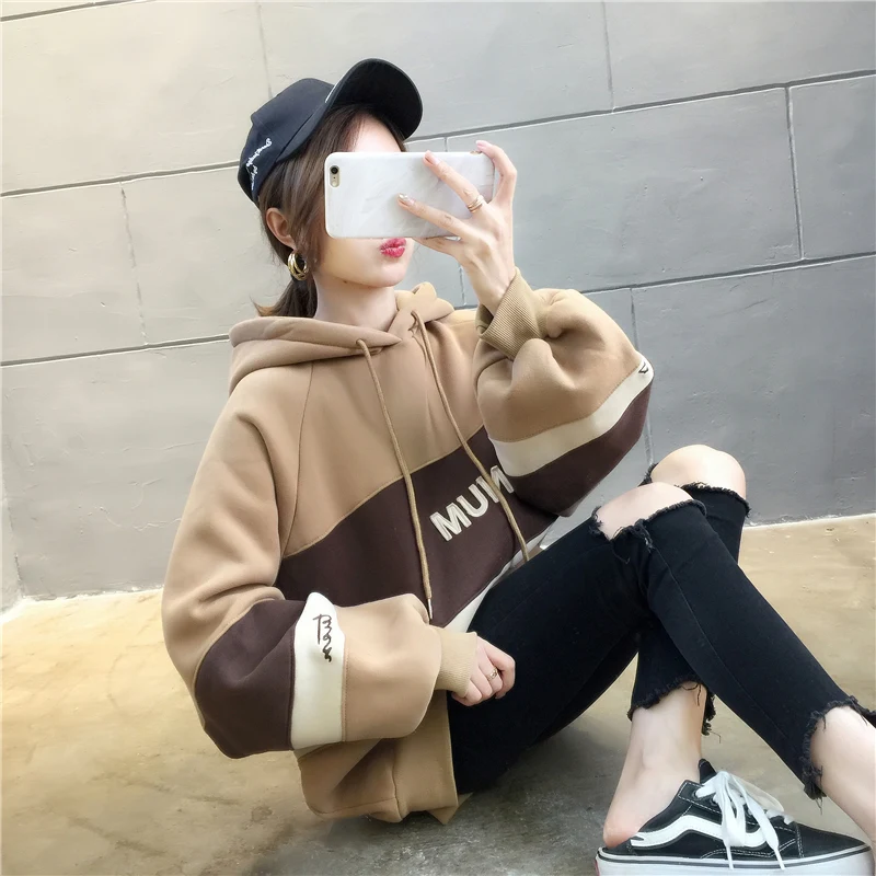 Women 2021 Hooded Sweetshirt Long Sleeve Casual Thicken Pullovers Harajuku Girl Female Candy Sweatshirt Tops Moletom Feminino