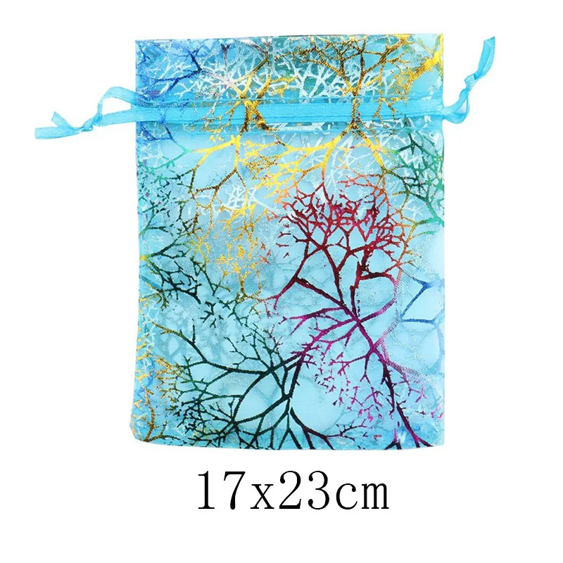 17x23cm blue coral 100 шт 7x9 9x12 коралловые бронзовые сумки из органзы Белые и красочные упаковочные сумки для ювелирных изделий свадебные подарочные сумки - Цвет: 17x23cm blue coral
