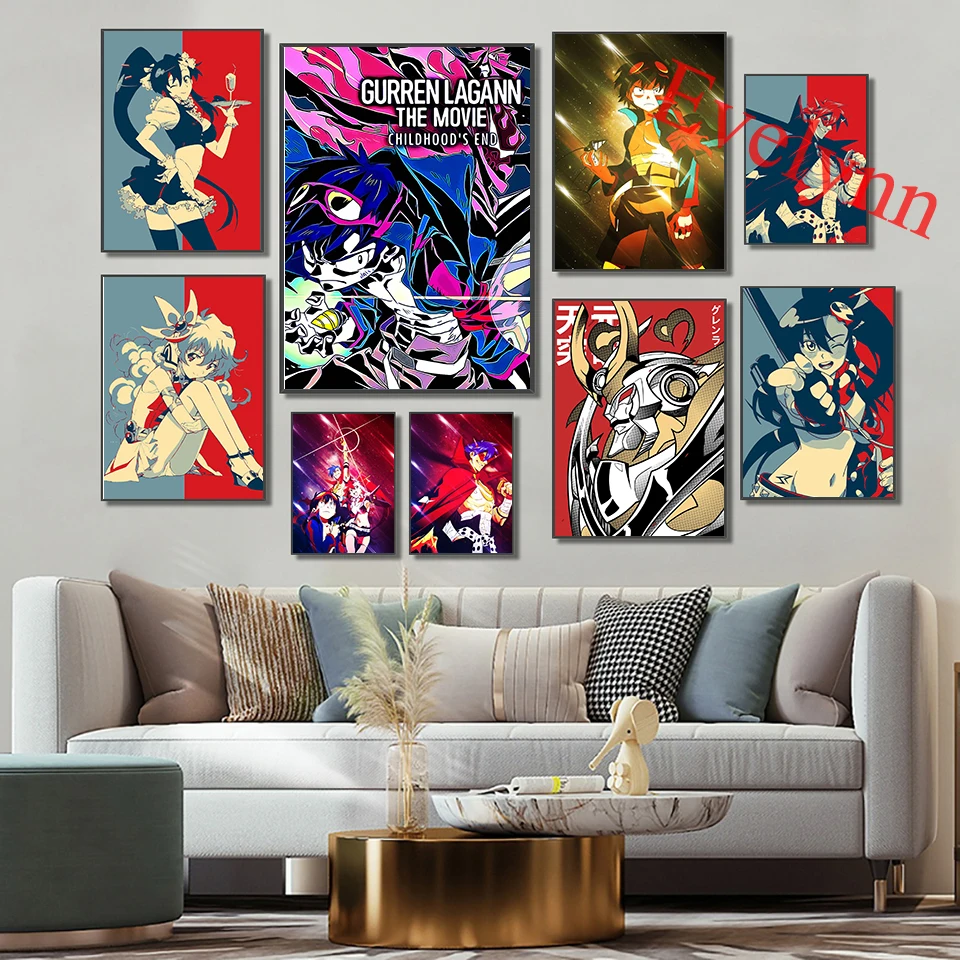 

Japanese Gurren Lagann Anime Poster Cartoon Art Painting Children Room Decor Modern Living Room Decor Canvas Wall Art Print