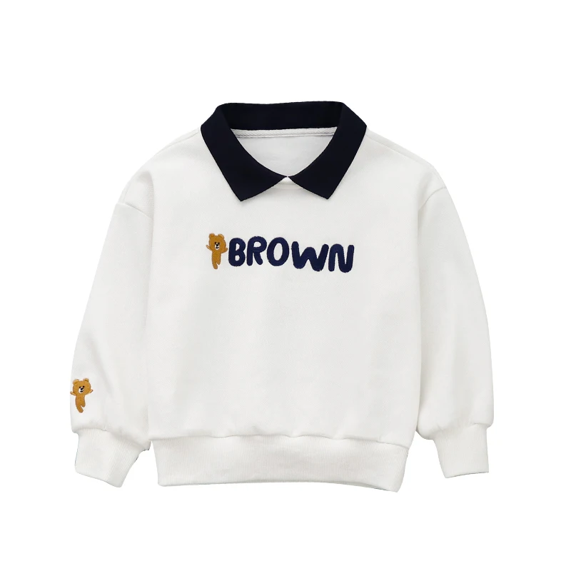 

Cartoon Bear Letter Print Sweatshirts Children Casual Autumn Turndown Collar Top Boys Cotton Style Long Sleeve Kids Clothes