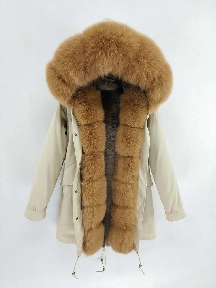 Женская модная парка пальто с капюшоном и воротником из натурального меха лисы
