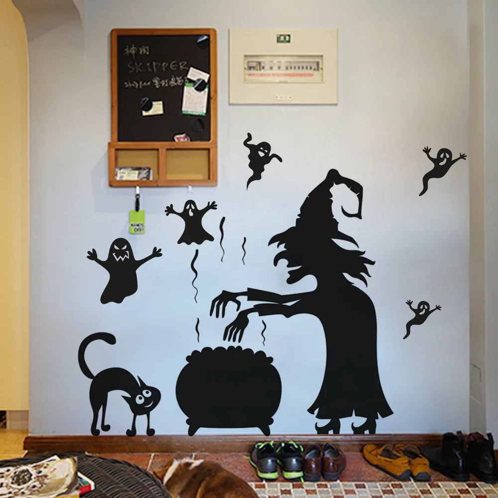 

Drop Ship PVC Decal Aliauto Funny Car Sticker Pumpkin Witch Broom Cat Magic Monster Vinyl Accessories for Halloween Playroom
