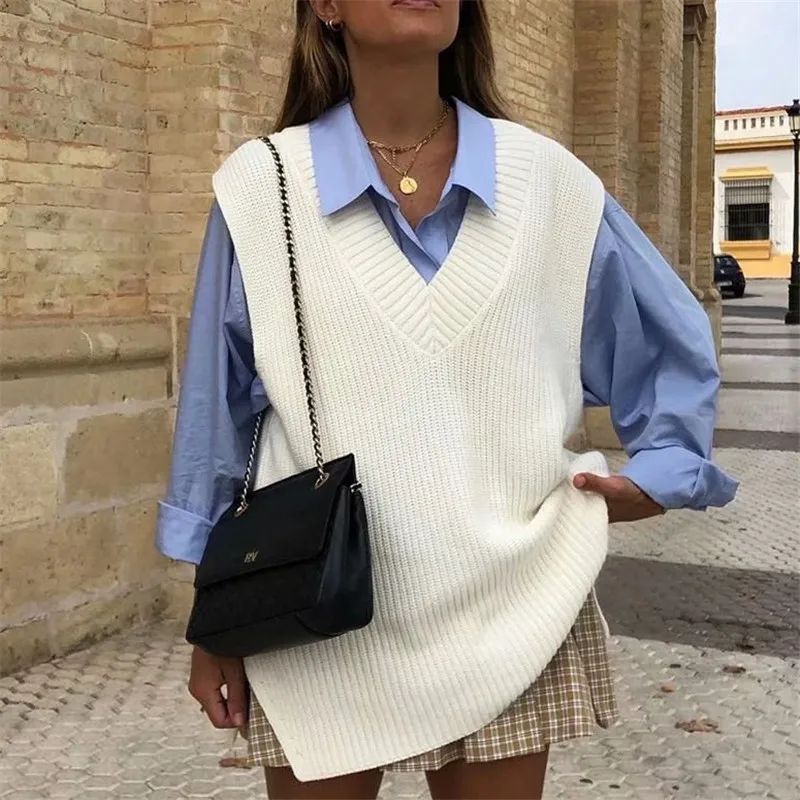 Женский свитер без рукавов BLSQR белый мягкий Повседневный пуловер куртка с