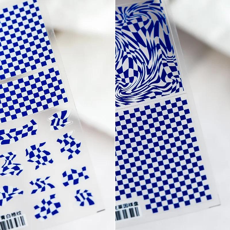 

Высококачественная наклейка для ногтей в черно-белую клетку, милая картинка, качественные 5D гравированные украшения для ногтей, наклейки д...