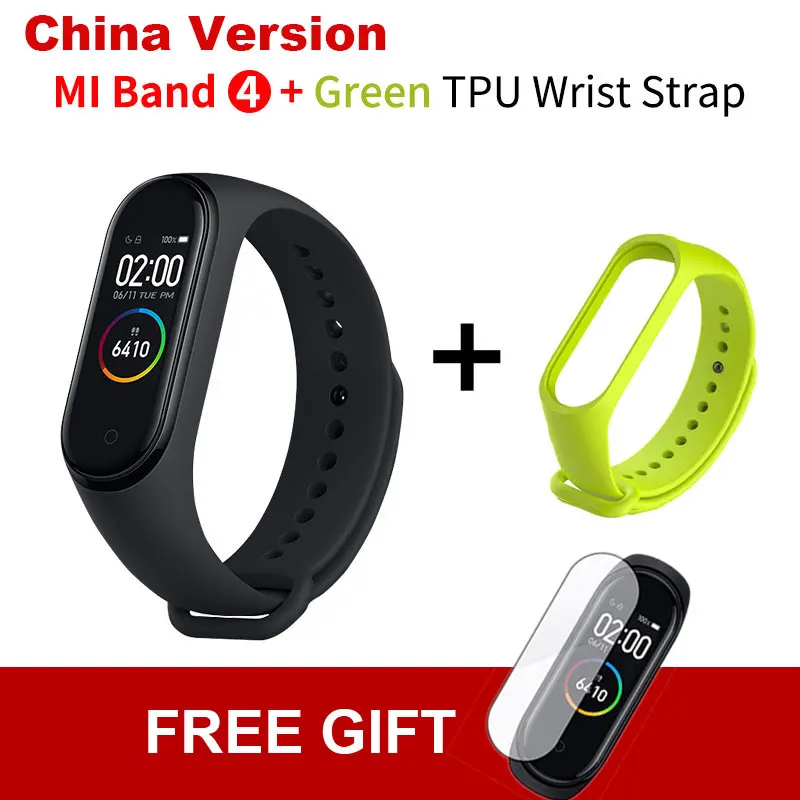 CN Add Green TPU Xiaomi mi Band 4 новейший mi band 4 Mp3 музыкальный цветной экран фитнес частота сердечных сокращений Bluetooth 5,0 умные часы - Цвет: CN Add Green TPU