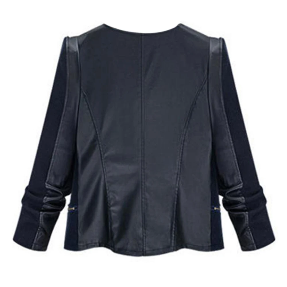 

Stitching Turn-Down Collar Zipper Fly Coats Autumn Winter Basic Plus Size Outerwear Fashion PU Faux Leather Jacket for Women