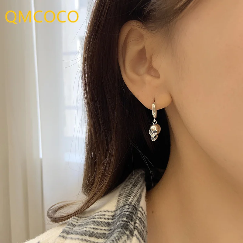 QMCOCO панк Хэллоуин Скелеты Череп серьги для мужчин женщин серебряные ювелирные