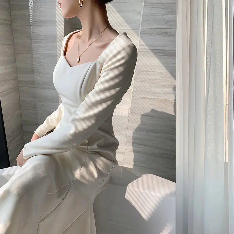 Платье женское винтажное в стиле ретро французское офисное вечернее миди-платье