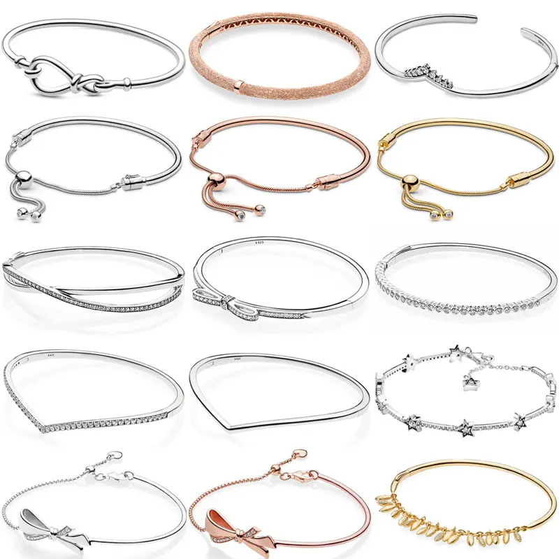 

Shimmering Wish Sparkling Bow Matte Brilliance Infinity Knot Bangle Fit Fashion Bracelet 925 Sterling Silver Bead Charm Jewelry