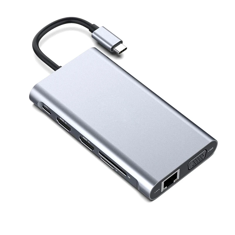 

Док-станция 11 в 1 с адаптером USB C, USB C Hub, с VGA, портами USB, Type C PD, кардридером SD/TF, для Pro