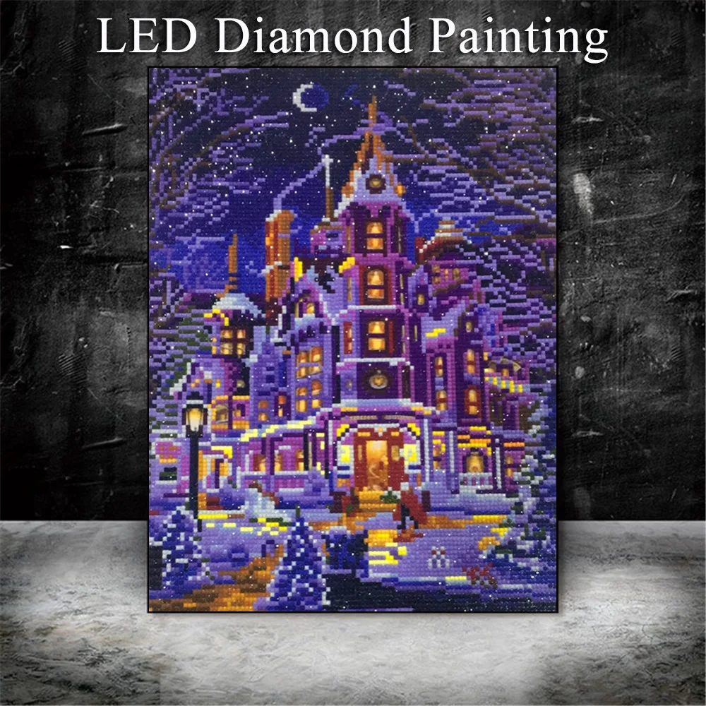 HeeBenor-pintura de diamante 5D estilo castillo de cocina, mosaico de diamantes DIY con Marco, bordado de diamantes, luz LED de fábrica