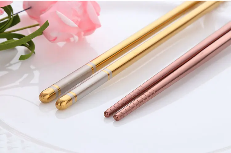 1 пара из нержавеющей стали посуда красочные длина 22,5 см многоразовые палочки для еды посуда Зеркало Золото противоскользящие бытовые металлические китайские