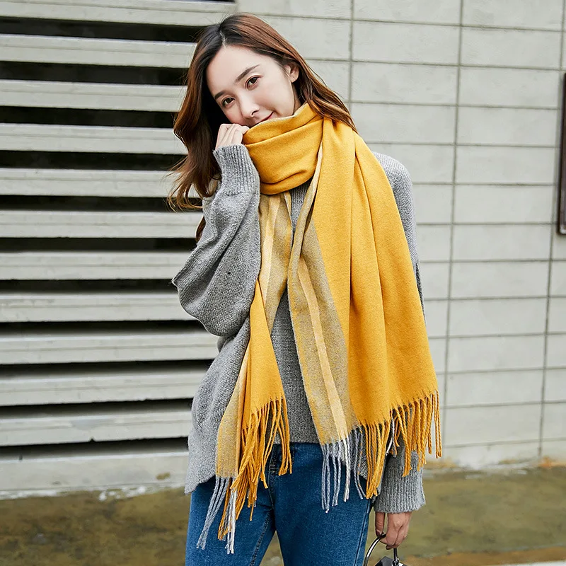 

Wholesale 2020 new winter chaddar double-sided warm scarf shawls scarf collar female students 1511