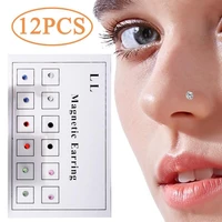 12pcscard steel nose ring cute stud lip magnetic earring piercings nose piercing fake piercing jewelry new fashion jewelry