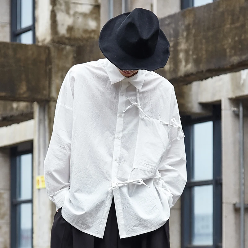 Мужская свободная повседневная черно белая рубашка с длинным рукавом мужская и