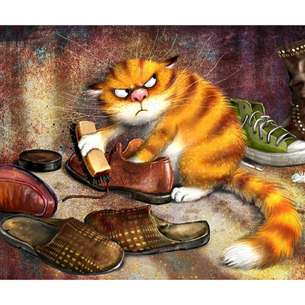 

Алмазная 5D картина «Кот brush shoes», вышивка крестиком, узор стразы, мозаичная картина для украшения дома