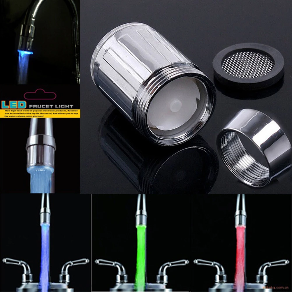 

Temperature Sensor Water Faucet Glow Shower Left Screw With Converter 3 Color LED Light Change Faucet Shower Water Tap