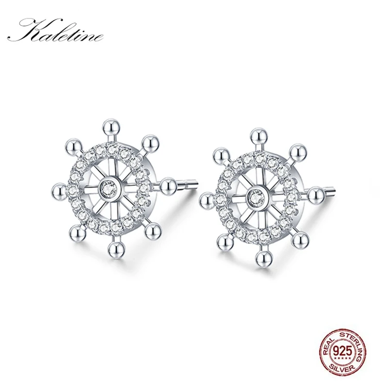 

Original 925 Sterling Silver Stud Earrings For Women Crystal Stone Charm Anchor Rudder Compass Rose Gold Earring Fashion Jewelry