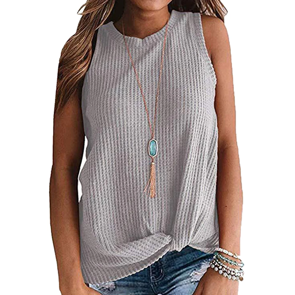 

Fashion Women Solid Color O Neck Sleeveless Knotted Knitted T-shirt Sweater Vest
