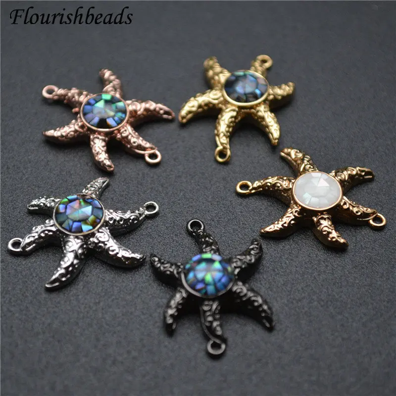 New Arrival Natural Abalone Shell Cover Sea Star Shape Beads Two Loops Jewelry Connectors Bracelet Charms Necklace Pendant | Украшения и