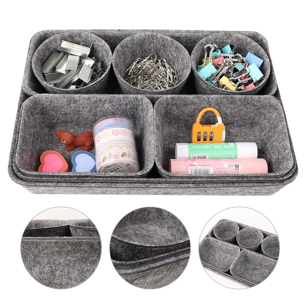 8Pcs Felt Storage Tray Drawer Cosmetic Bag Stationery Snack Felt Basket Finishing Storage Organizer Office Drawer Storage Box^
