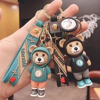 fashion couple keychain women creative cute cartoon bear key chain handbag 3d animal pendant trinket car key ring jewelry gift