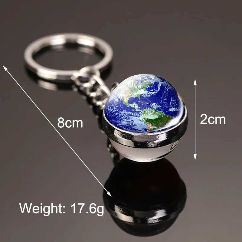 Galaxy Planet Keychain Trendy Solar System Art Picture Glass Ball Key Chain Moon Earth Double Side Car | Игрушки и хобби