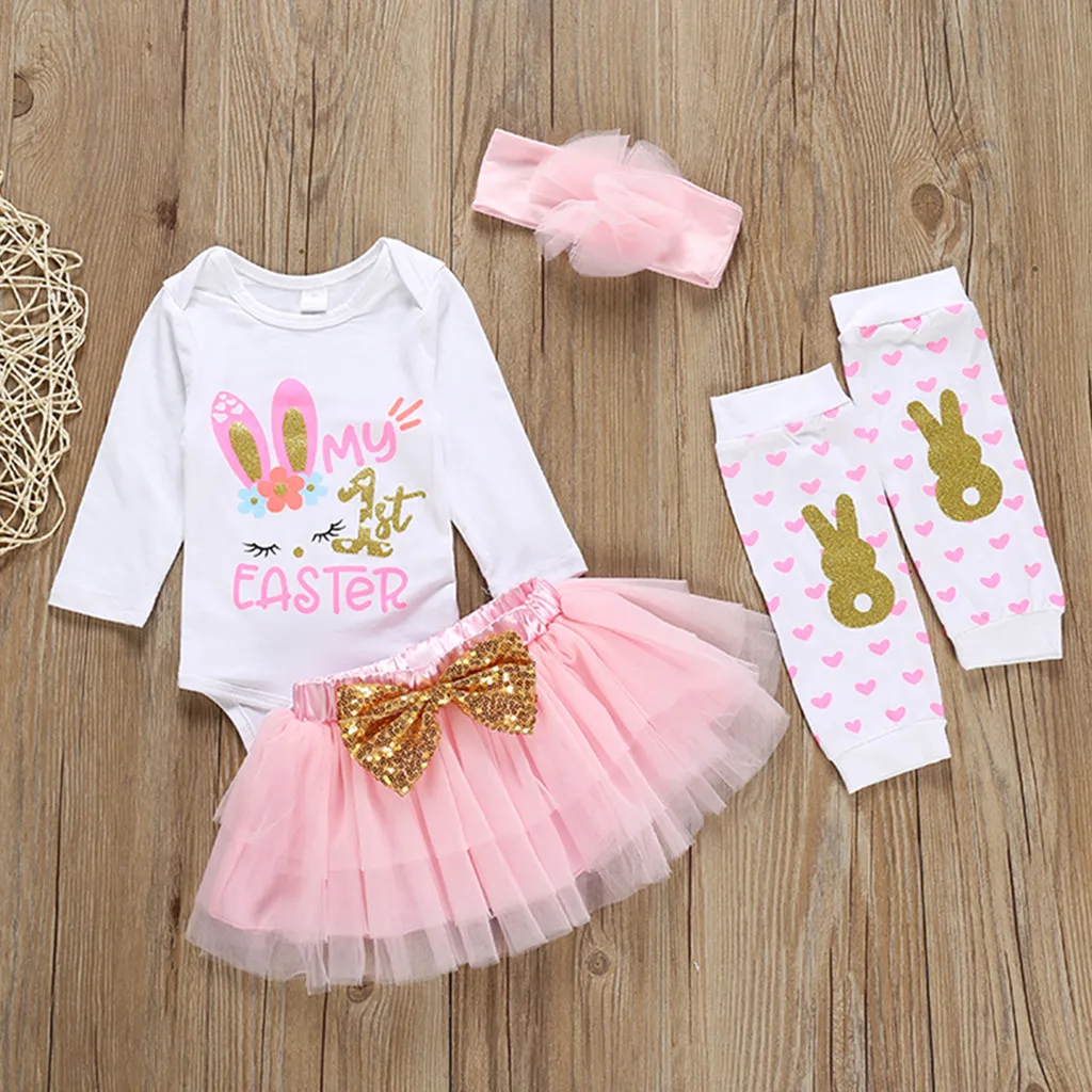 

Baby Kids Clothing Sets newborn Infant Baby Girls Easter Rabbit Bunny Romper Bodysuit Skit Set Clothes деская дежда Ropa Teens