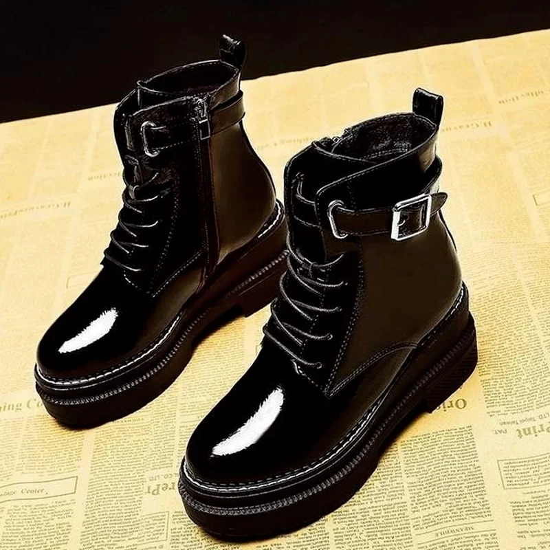 

Женские повседневные ботинки на шнуровке, с круглым носком, квадратным каблуком и молнией, осень 2021, новые модные женские мотоциклетные бот...