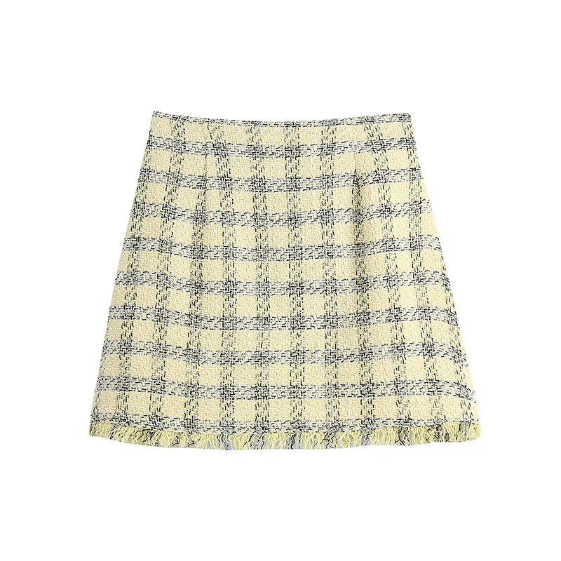 

HWLZLTZHT Skirts Women 2021 Summer Fashion Texture High-Waist Skirt Woman Vintage Plaid Korean Style Pleated Mini Female Skirts