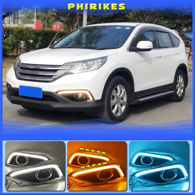 LED Daytime Running Light For Honda CR-V CRV 2012 2013 2014 Waterproof 12V Yellow Turn Signal Indicator Light Bumper LED DRL