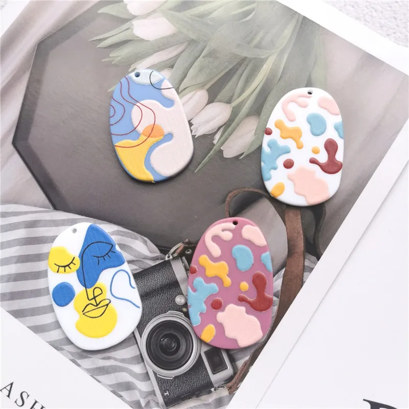 

6PCS/lot Macaron Line Oil Painting Cute Little Jewelry Accessories Hand Made Earrings Connectors DIY Pendant Components Charms