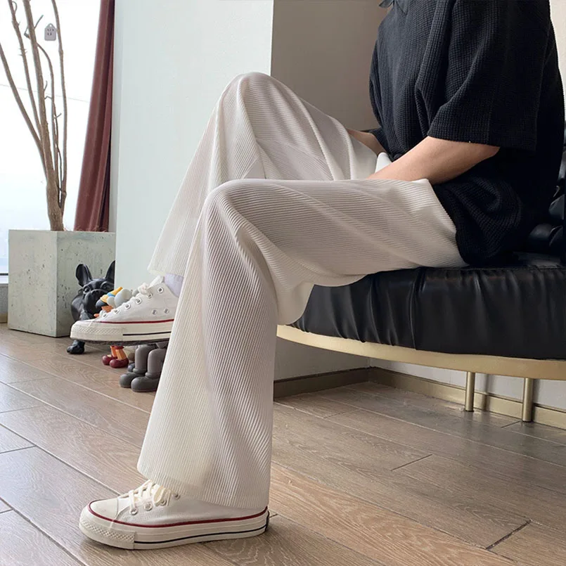 

Брюки мужские тонкие в полоску, шелковые свободные штаны, драпированные Молодежные Прямые повседневные, большие размеры, лето 2023