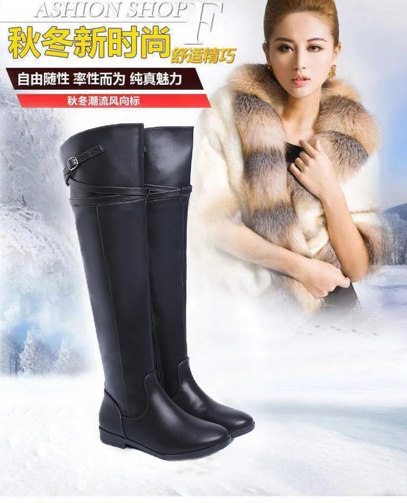 

Женские сапоги выше колена, удобные зимние кожаные сапоги с заклепками на толстом каблуке, модная женская обувь, высокие сапоги до бедра, же...