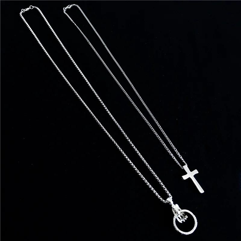 

Cross Necklace Tide Restoring Ancient Ways of People Two Piece Pendant Double Chains Metal Stainless Steel Trendy