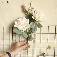 yo cho wholesale 3 head silk jasmine snow rose artificial rose branch decor flower wedding home decoration fake flower