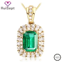 huisept elegant 925 silver jewellery necklace geometric shape emerald zircon gemstone pendant ornaments for women wedding party