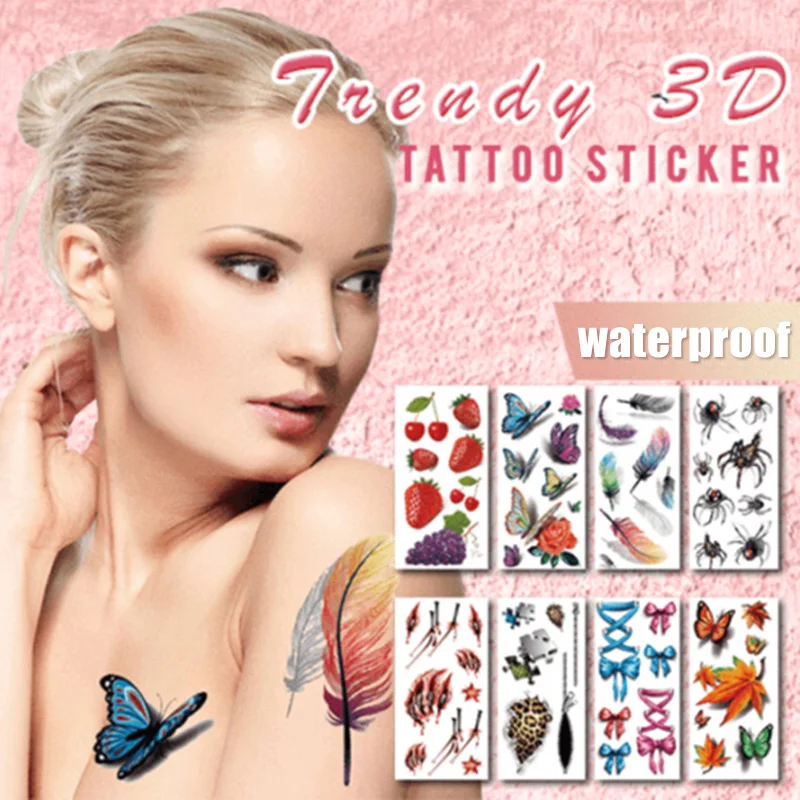 Best Temp Body Art Temporary Tattoos Set 3D Fake Tattoo Adult Kids Butterfly Flower Waterproof Sticker QQ99 | Красота и здоровье