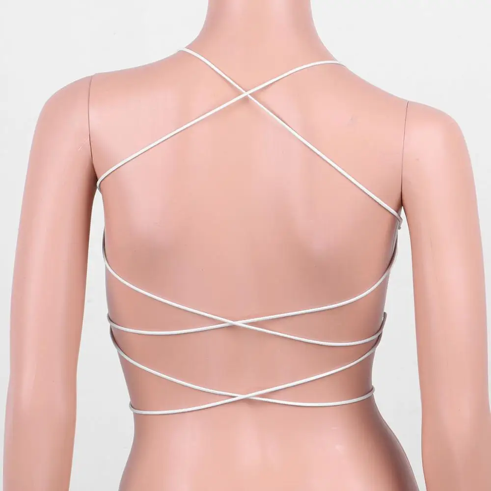 

Womens Summer Tops Fashion Elastic String Shoulder Straps Sexy Camisole Deep U Neck Backless Criss-cross Lace Up Vest Crop Top