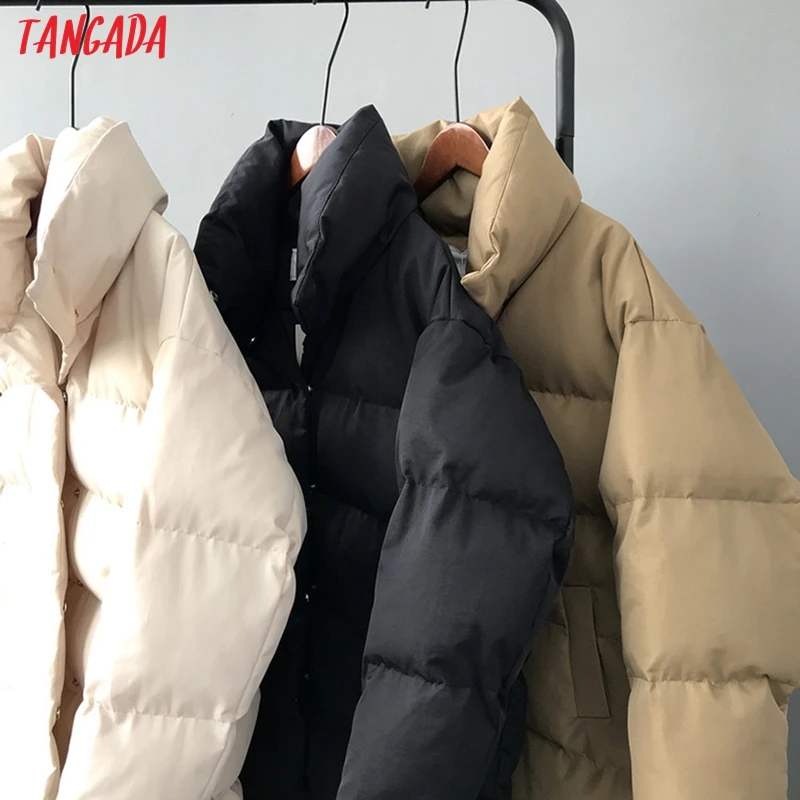 Tangada, Женские однотонные Длинные парки большого размера, толстые, с длинным рукавом, на пуговицах, с карманами, женское теплое корейское зимнее пальто, модное ATC02
