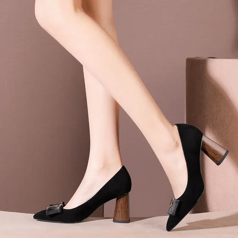 

ALLBITEFO fashion sexy genuine leather high heels office women heels thick heel high heel shoes spring women shoes