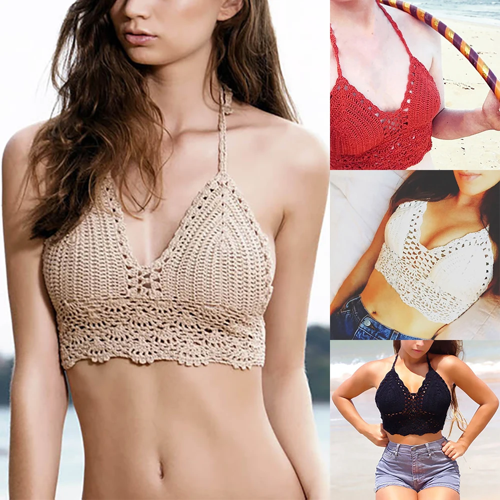 HEFLASHOR летние вязаные топы для женщин с вырезами Холтер купальник вязанное