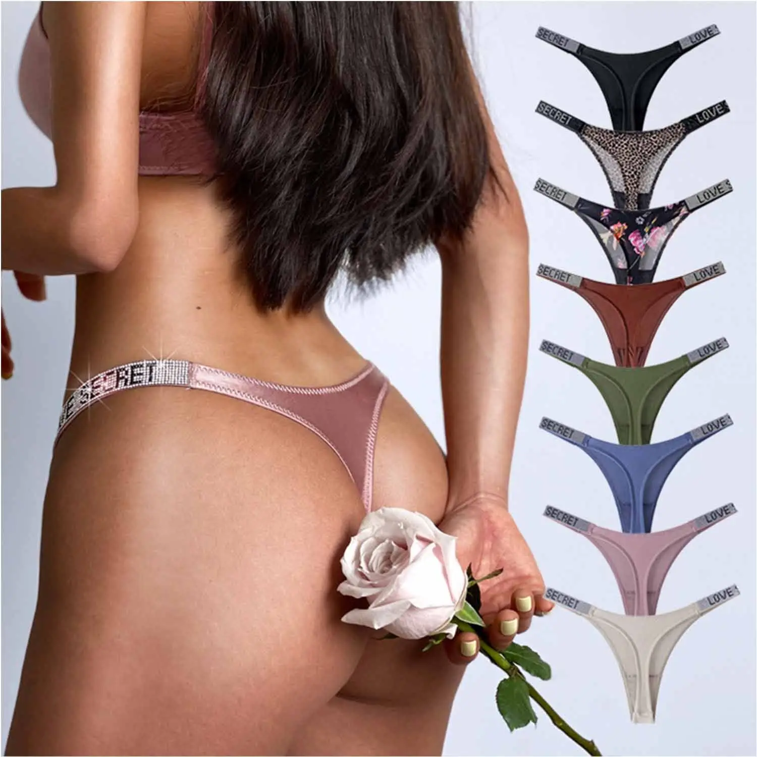 

Female Low Rise Thongs Fashion Briefs Rhinestone Women Pantie Crystal