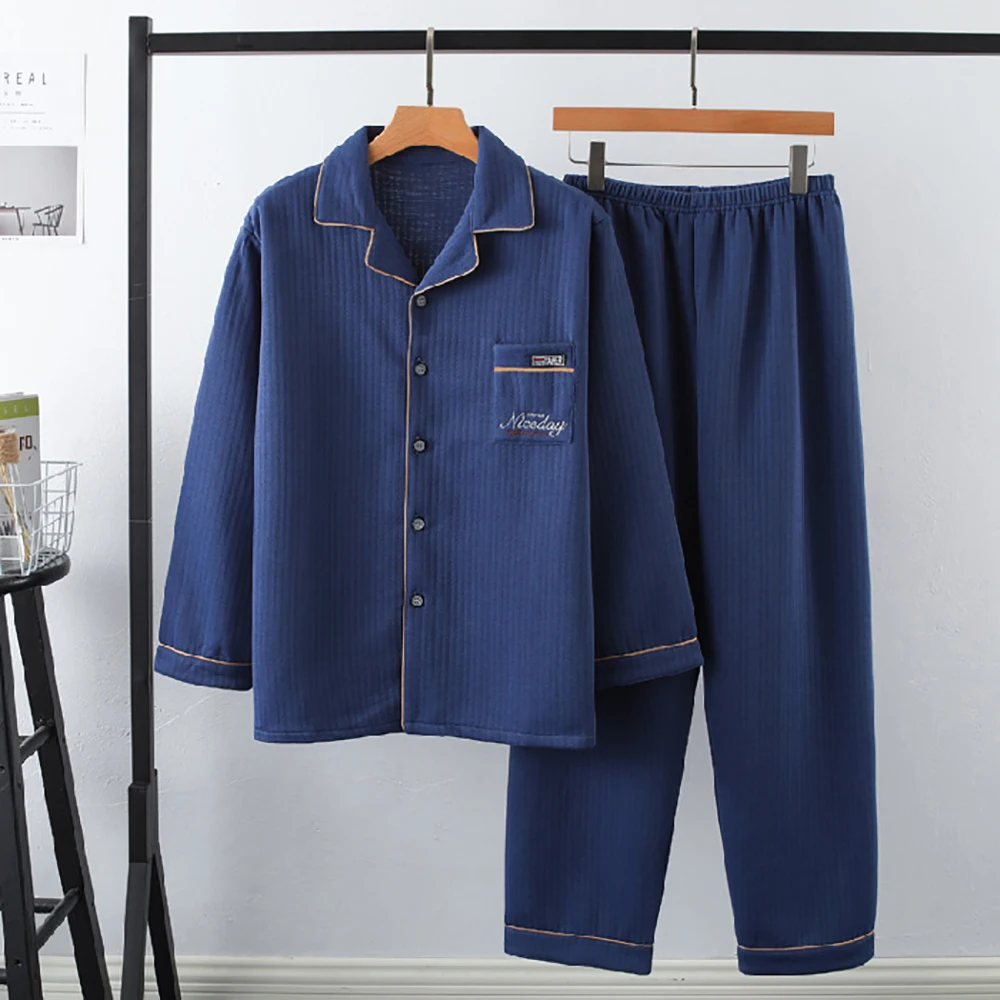 Autumn Winter Thick Warm Pajamas Double Layer Cotton Pajama Lounge Sets Plus Size Casual Plaid Sleepwear Comfortable Male Pijama