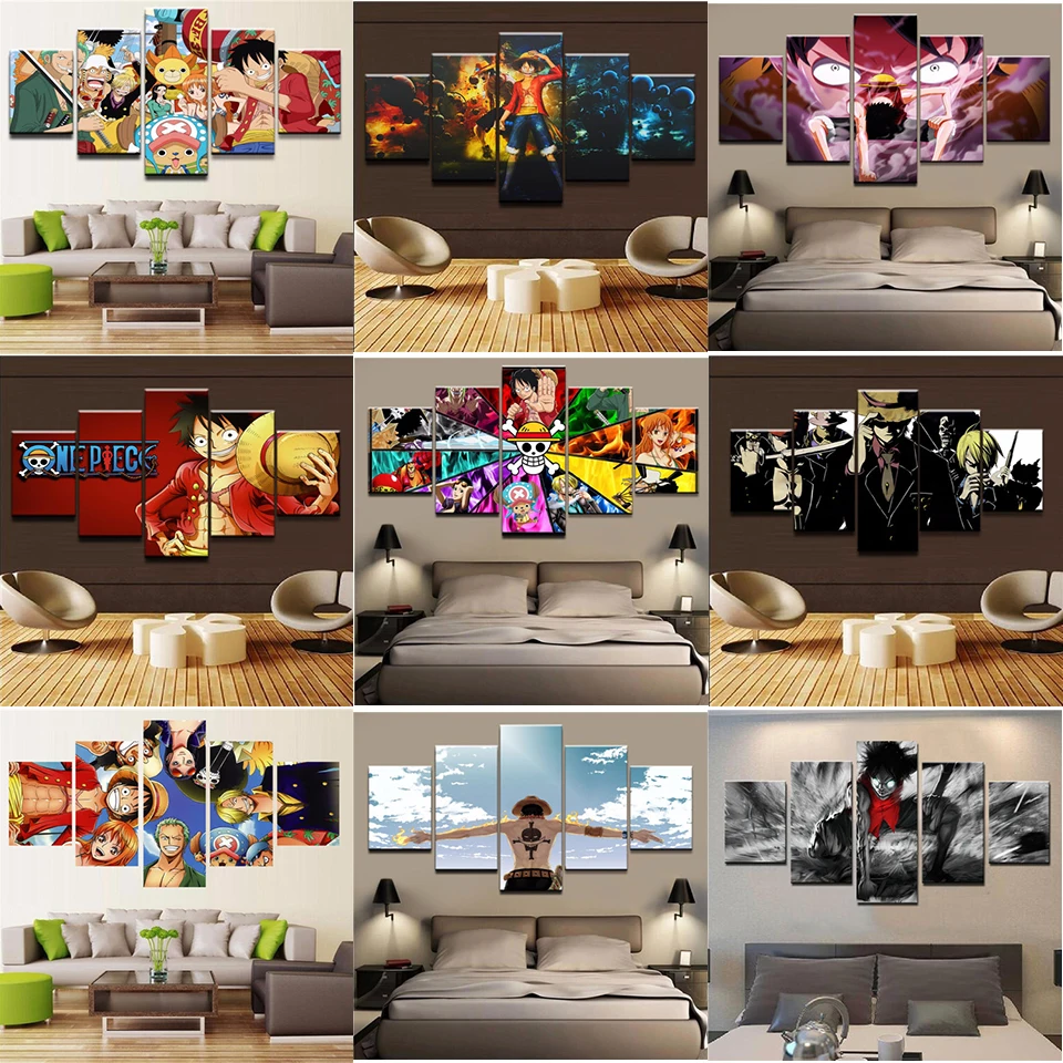 

5 Pieces One Piece Luffy Characters Modern Wall Art Canvas Painting Home Decor Pictures Canvas Printed Animation Poster Artwork