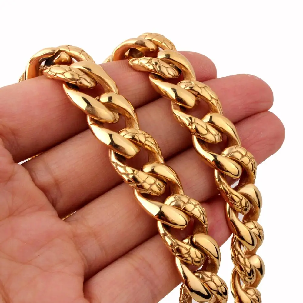 14 мм Топ Дизайн крутая Золотая нержавеющая сталь кубинская Снаряженная Цепь